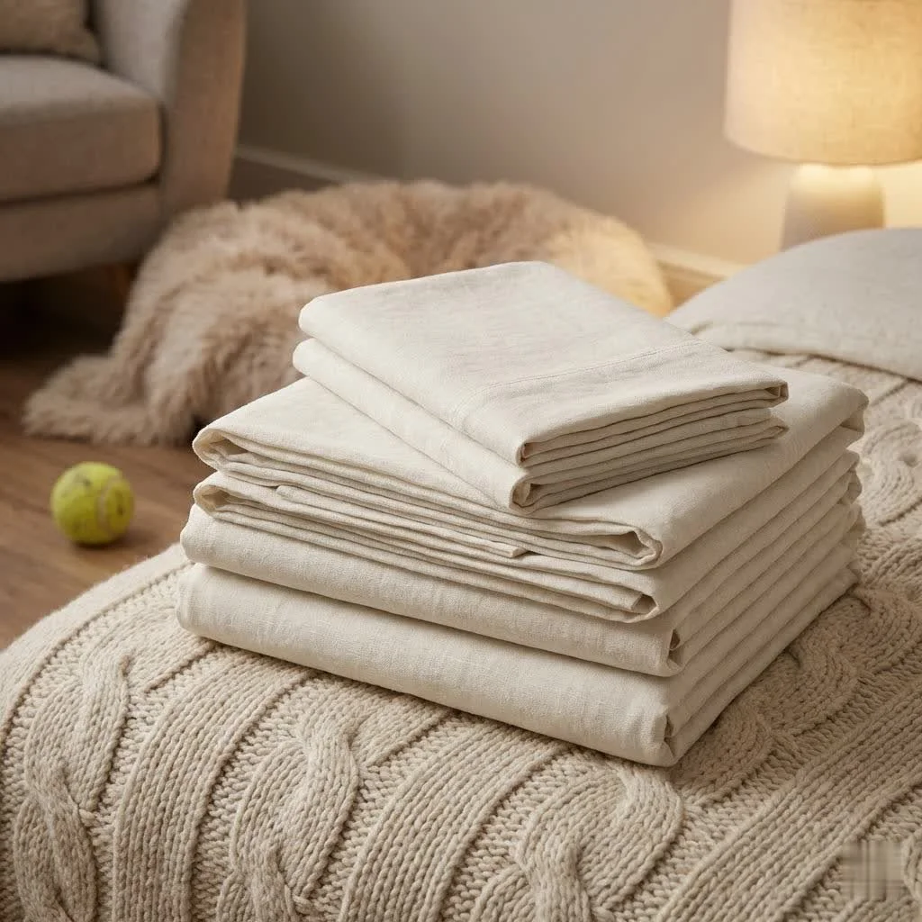 Soft cotton double bed sheets on a neatly made bed